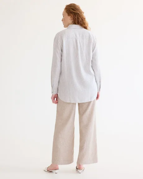 Long-Sleeve Buttoned-Down Linen Blouse