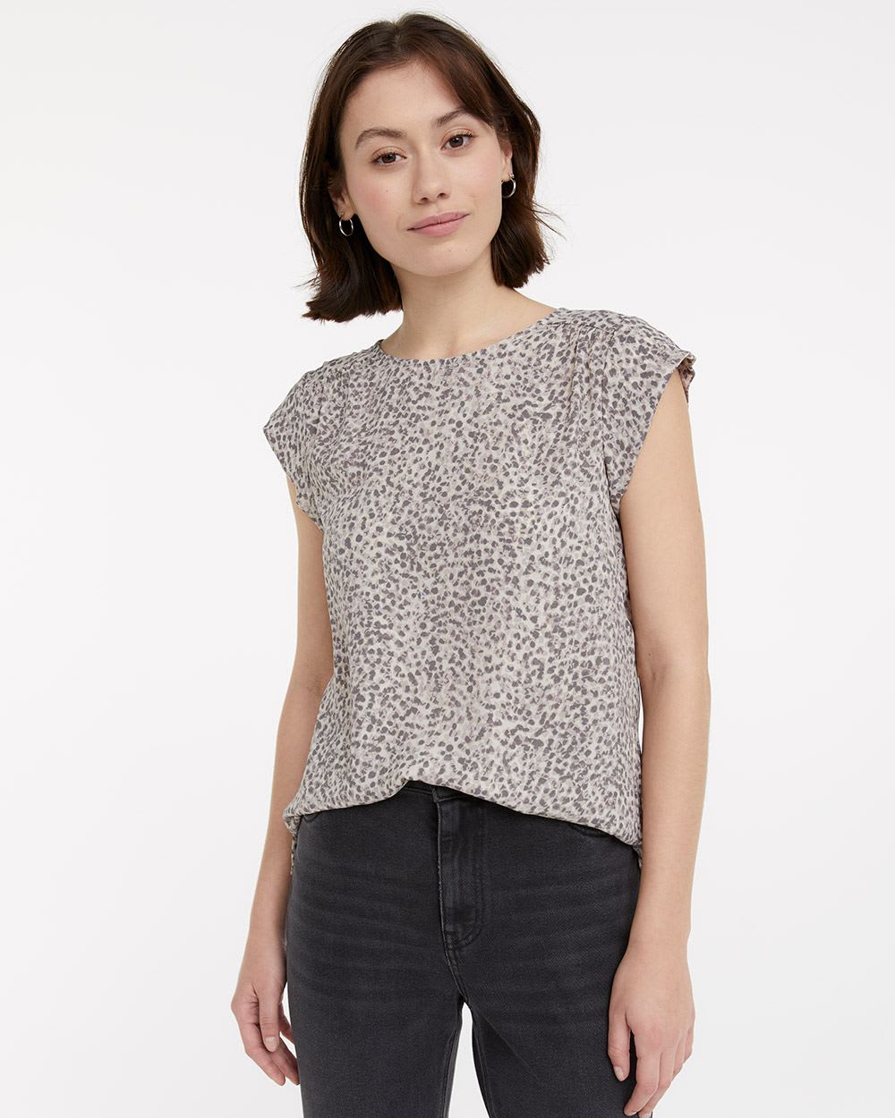 Printed Semi-Fitted Silky Blouse, R Essentials
