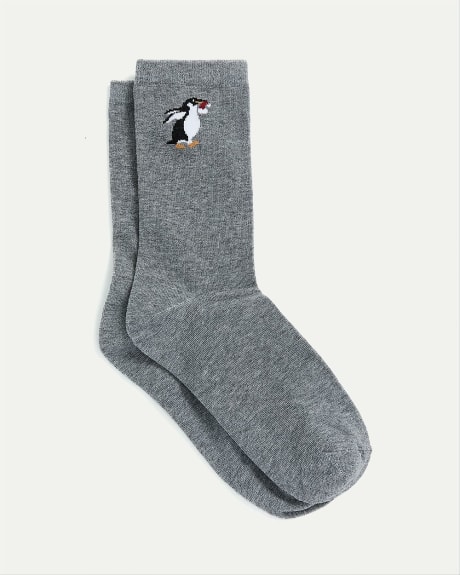 Cotton Socks with Penguin at Hem