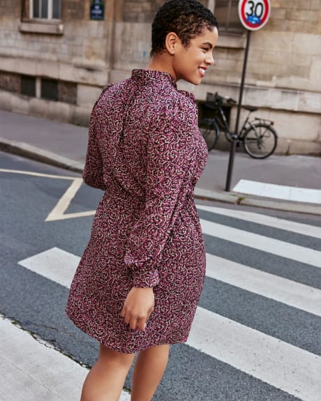 Long-Sleeve Fit and Flare Dress with Self-Tie V Neckline