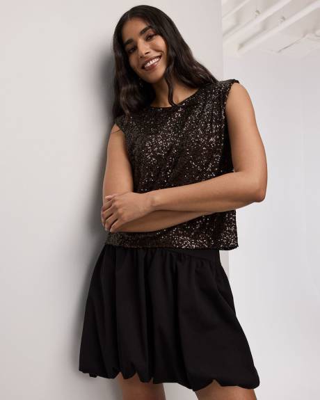 Extended-Sleeve Crew-Neck Sequins Top