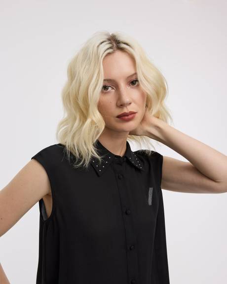 Chemise à manches très courtes avec col clouté