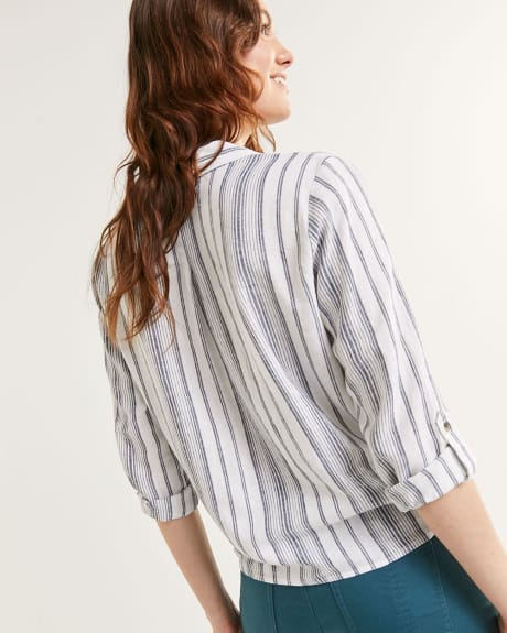 Striped Collar Blouse With Front Pockets