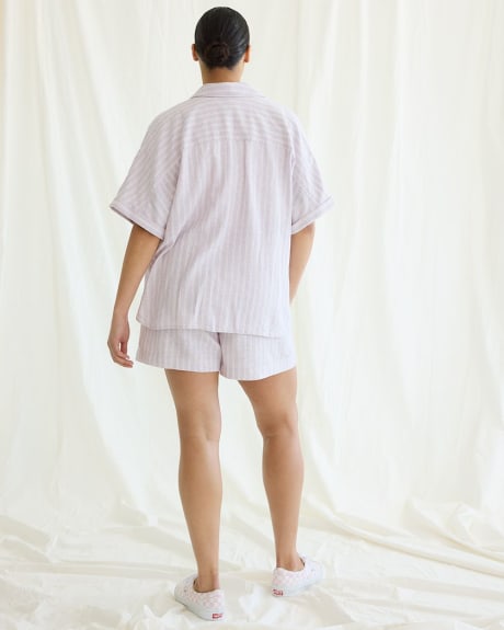 Short-Sleeve Buttoned-Down Linen-Blend Blouse