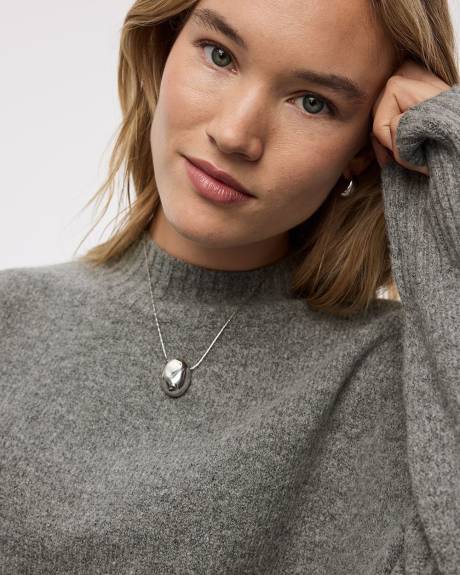 Long Necklace with Oval Metal Pendant