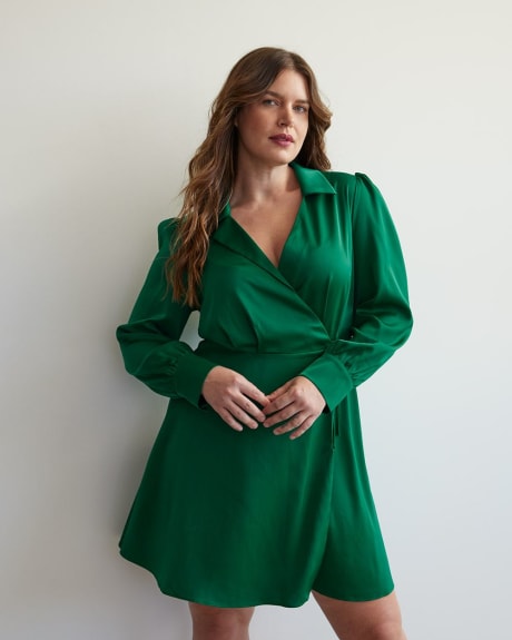 Long-Sleeve Satin Fit and Flare Dress