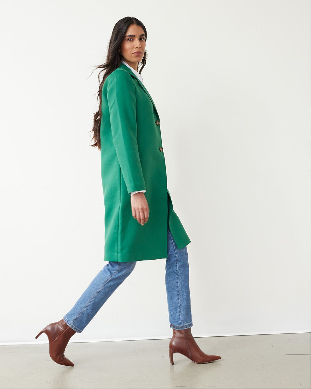 Long Unlined Coat with Two-Button Closure