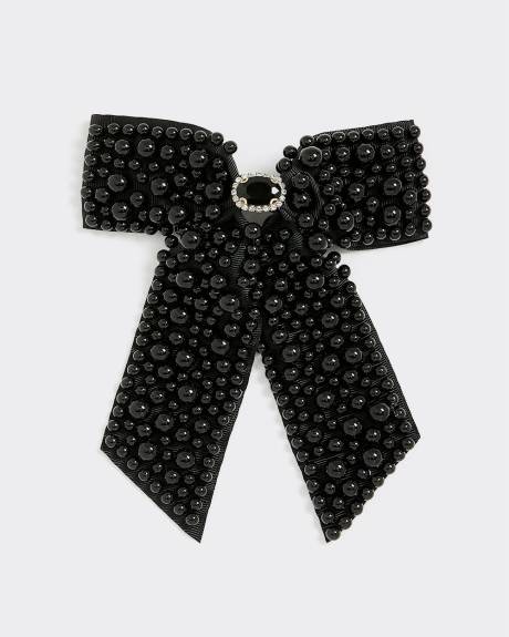 Bow Hair Clip with Black Beads