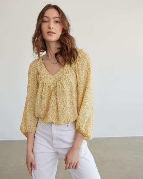 V-Neck Blouse with Voluminous 3/4 Sleeves