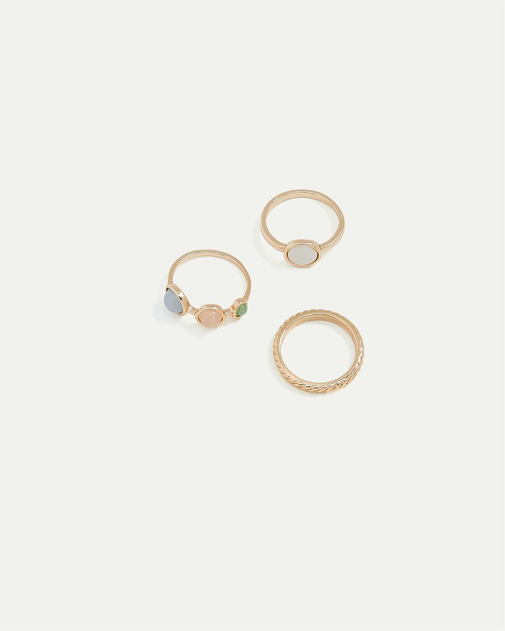 Rings with Pastel Stones and Pearl - Set of 3