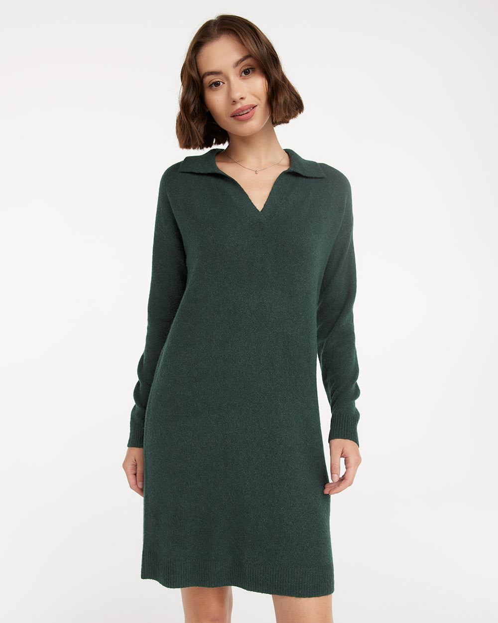 Long-Sleeve Sweater Dress with Johnny Collar