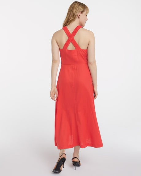 Crossed Back Linen Fit & Flare Dress