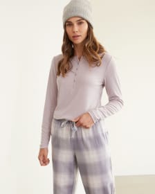 Long-Sleeve Ribbed Henley Pyjama Top, R Line