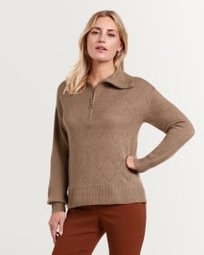 Zip Front Pointelle Sweater