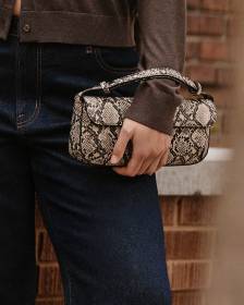 Structured Faux-Snakeskin Shoulder Bag