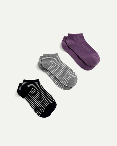 Striped Cotton Blend Ankle Socks Trio