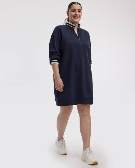 Long-Sleeve Half-Zip Mock-Neck Fleece Dress - Hyba