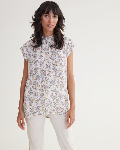 Mock-Neck Blouse with Short Sleeves