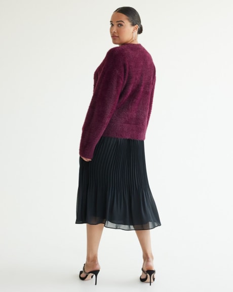 Long-Sleeve Crew-Neck Feather-Yarn Knit Sweater