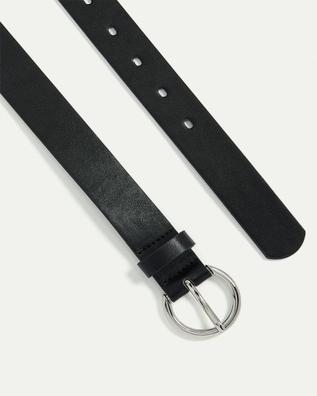 Faux Leather Belt with Round Buckle