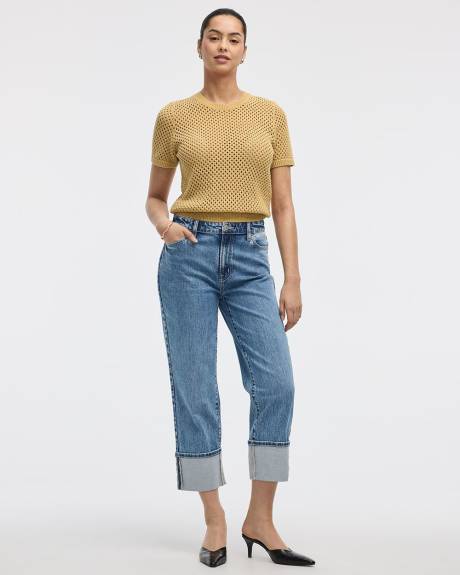 Straight-Leg High-Rise Cropped Jean with Rolled Cuffs