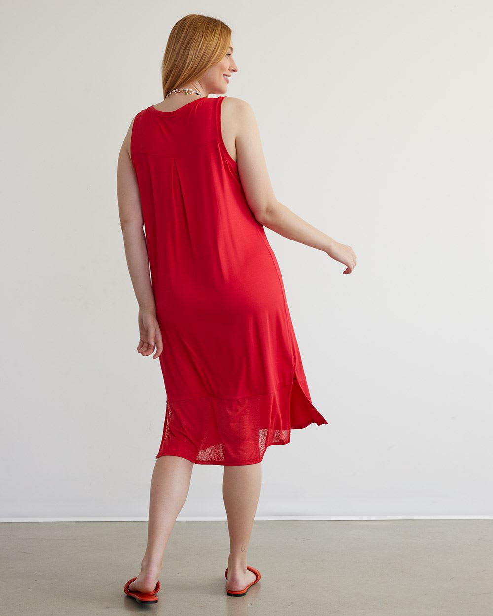 Mix-Media Sleeveless Dress with Scoop Neckline