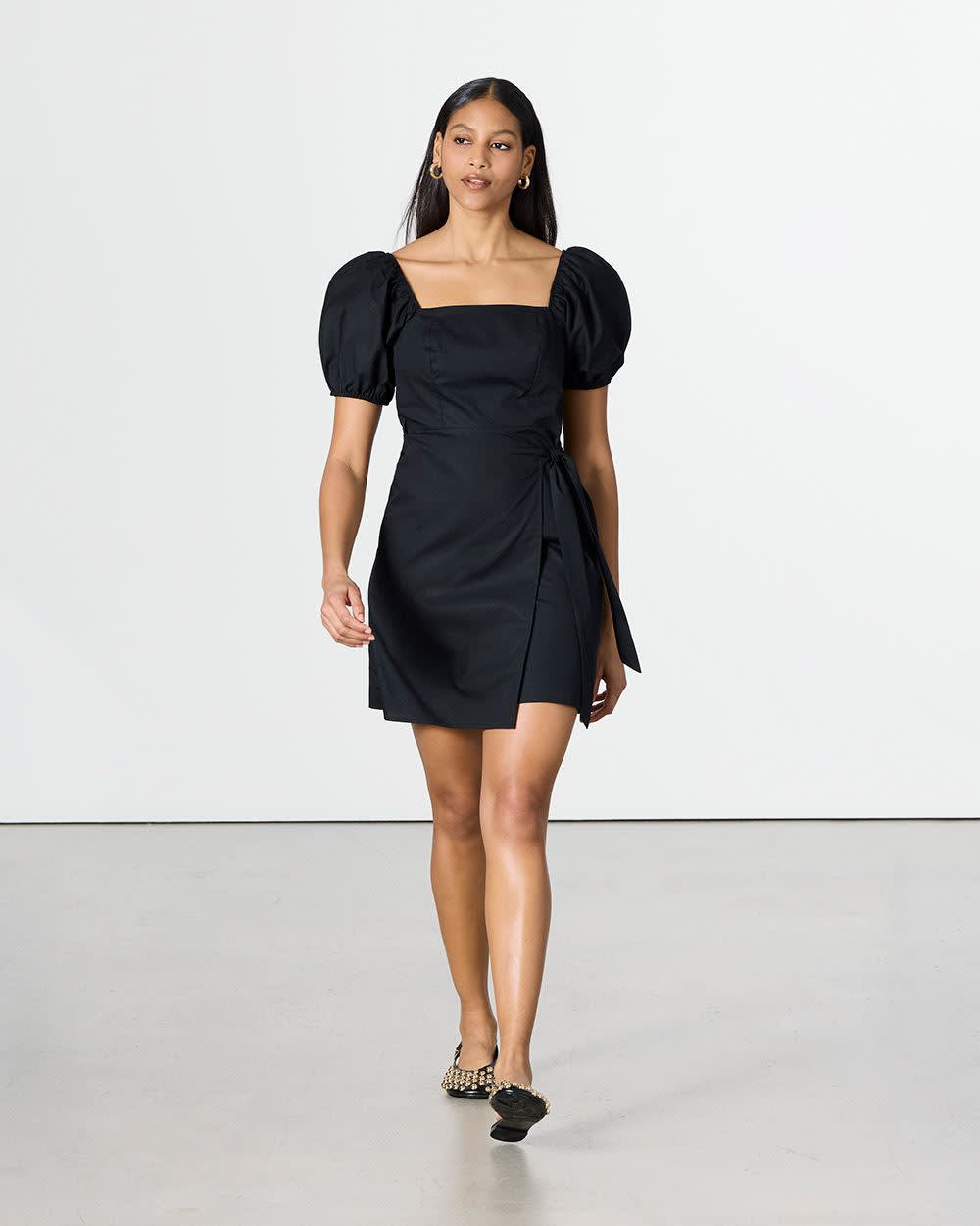 Short-Bubble-Sleeve Mini Dress with Square Neckline