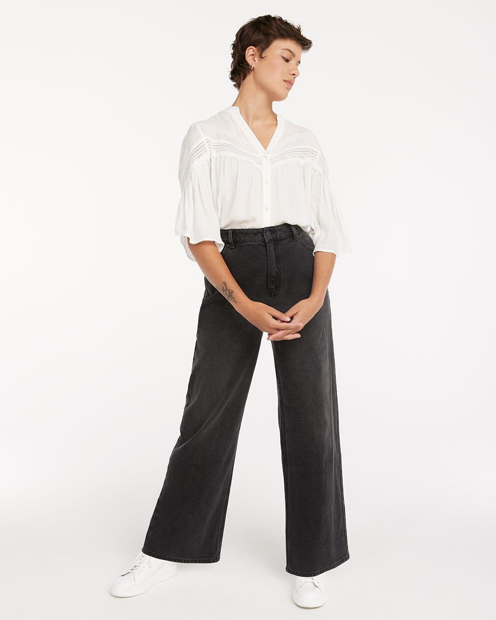 Super High-Rise Faded Black Jean with Wide Leg