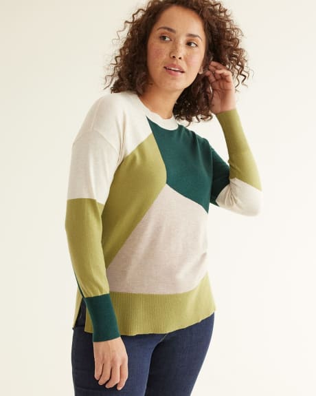Long-Sleeve Colour-Block Crew-Neck Sweater