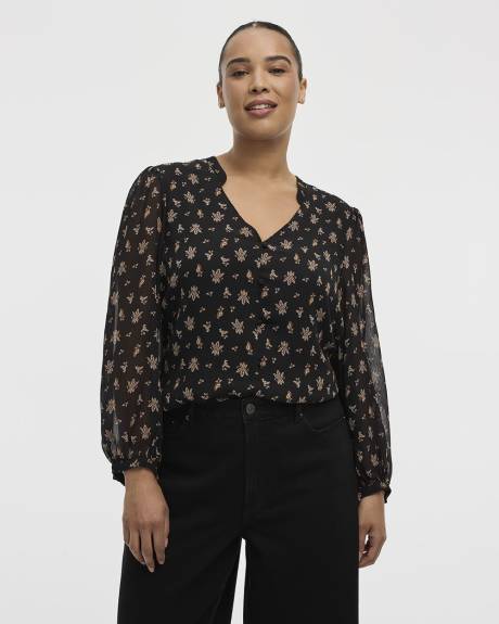 Volume-Sleeve V-Neck Blouse