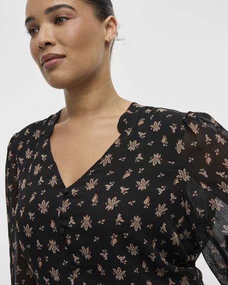 Volume-Sleeve V-Neck Blouse