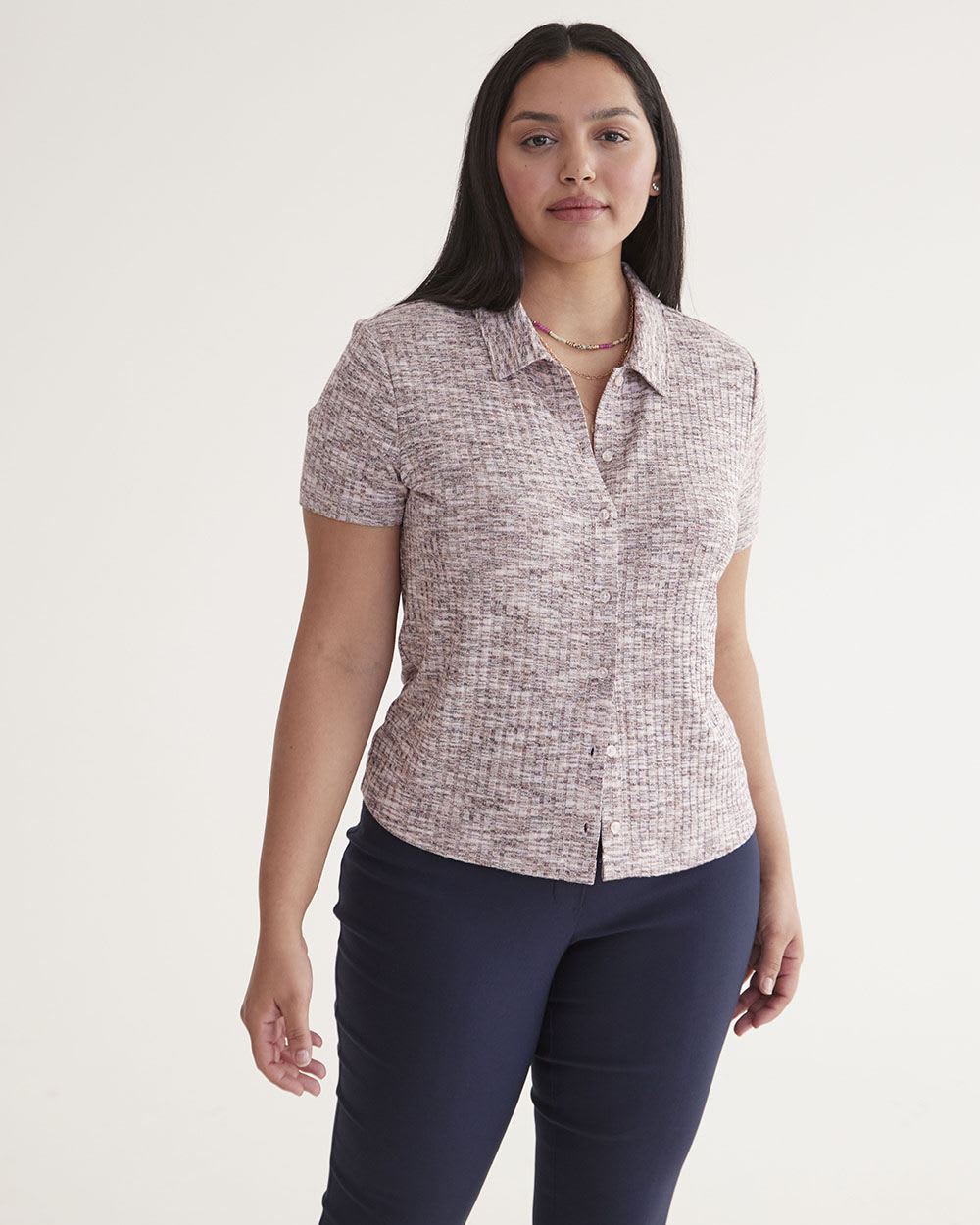 Short-Sleeve Buttoned-Down Ribbed Shirt