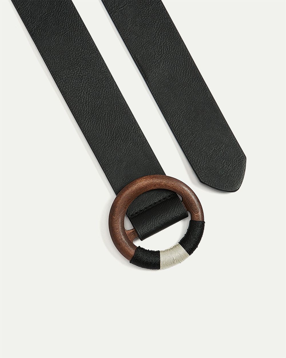 Elastic Belt with Round Wood Buckle