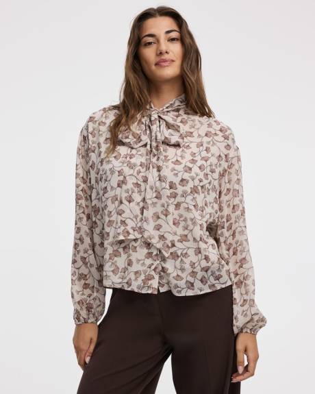 Blouse à manches longues avec ruban à nouer à l'encolure