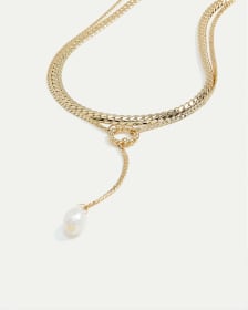 Double-Chain Lariat Necklace with Pearls