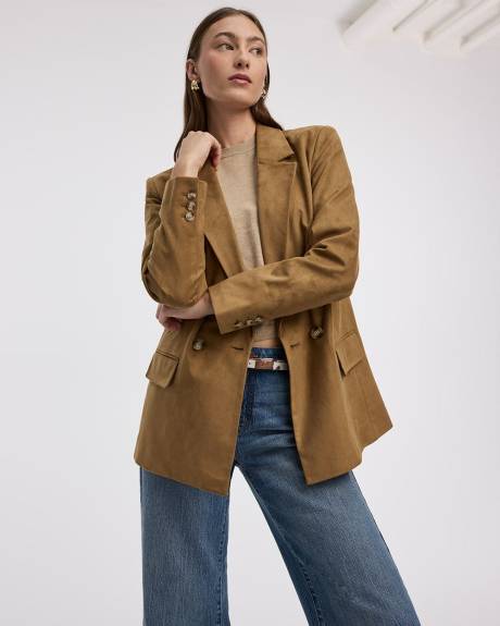 Faux Suede Double-Breasted Blazer