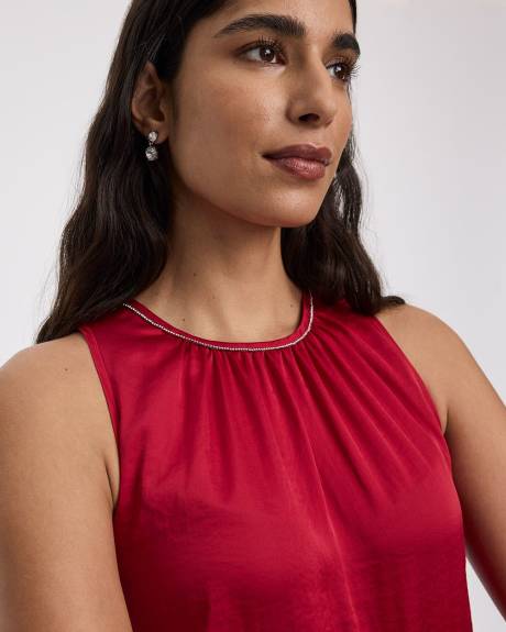 Sleeveless Blouse with Jewelled Trim