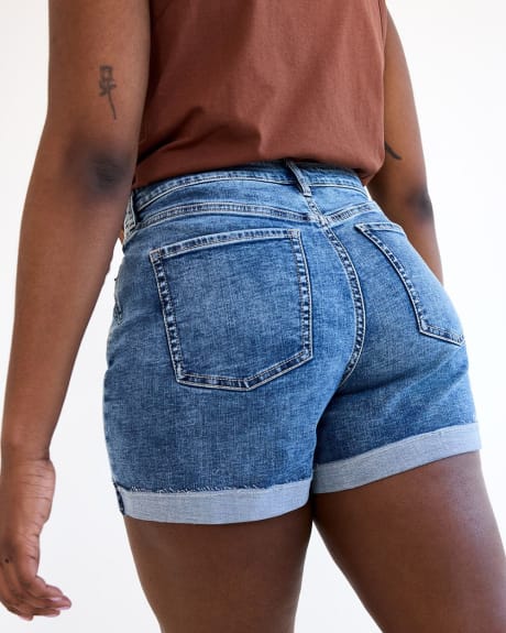 Mid-Rise Denim Shorts with Rolled Raw Hem
