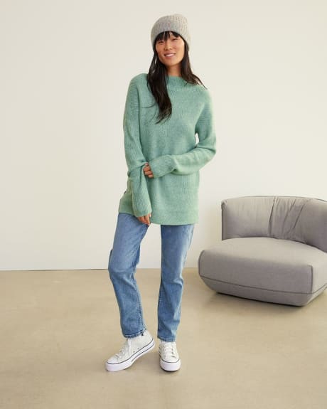 Long-Sleeve Funnel Neck Tunic with Diagonal Stitch