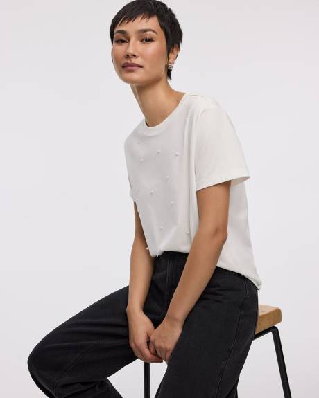 Short-Sleeve Crew-Neck Tee with Rhinestones