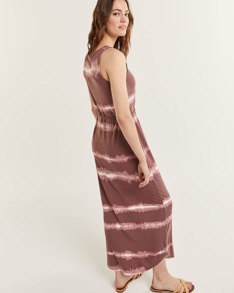 Henley Neck Printed Maxi Dress With Cord
