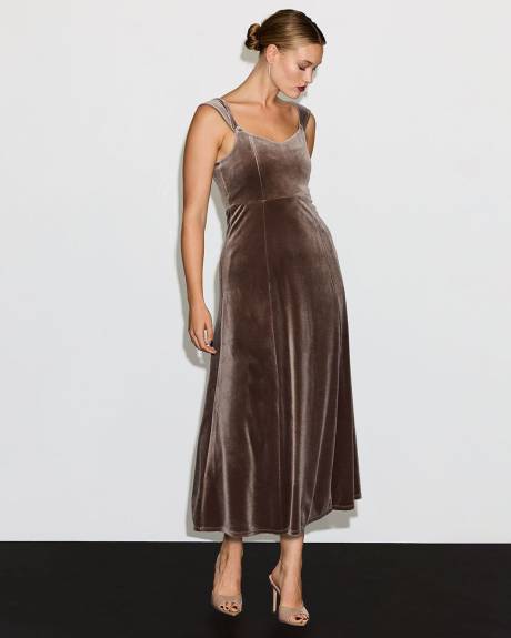 Cap-Sleeve Fit-and-Flare Midi Velvet Dress