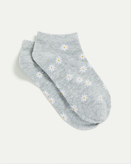 Cotton Anklet Socks with Flowers