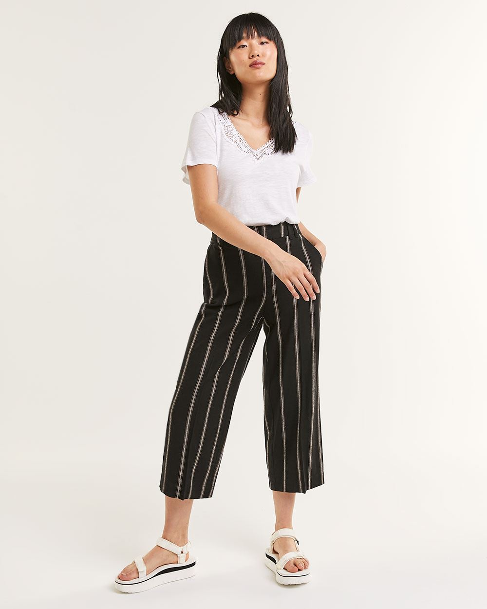 Linen Blend Wide Cropped Stripe Pants | Regular | Reitmans