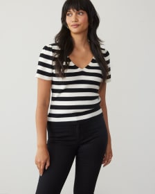 Short-Sleeve Pullover with V Neckline at Front and Back
