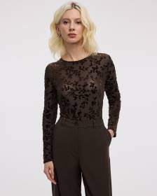 Long-Sleeve Crew-Neck Velvet Top