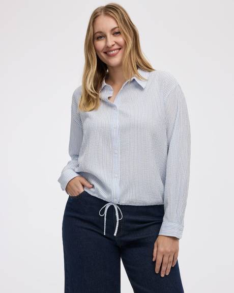 Blouse boutonnée à manches longues en tissu gaufré