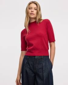 Elbow-Sleeve Mock-Neck Top