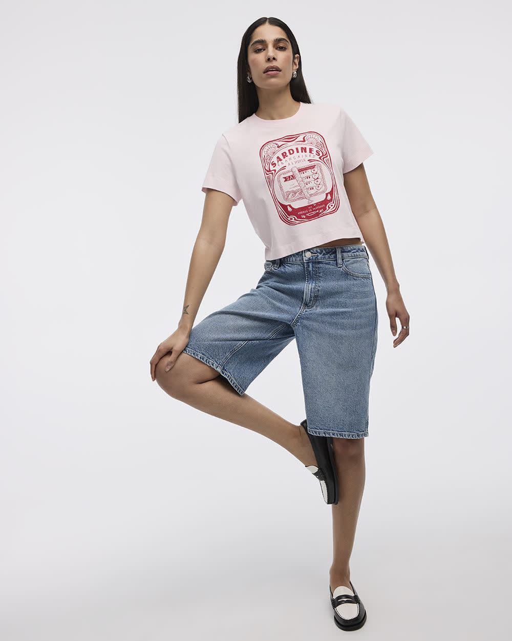 Wide-Leg High-Rise Denim Bermuda