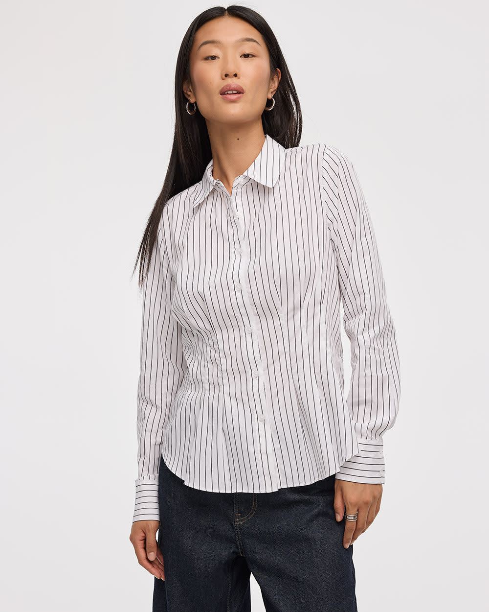 Chemise cintrée en popeline rayée à manches longues